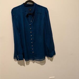 Ann Taylor Navy Button-Up Blouse